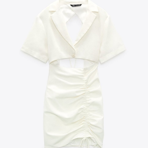 NWT Zara Oyster Cutout Linen Blend Dress, Size L - Picture 6 of 11